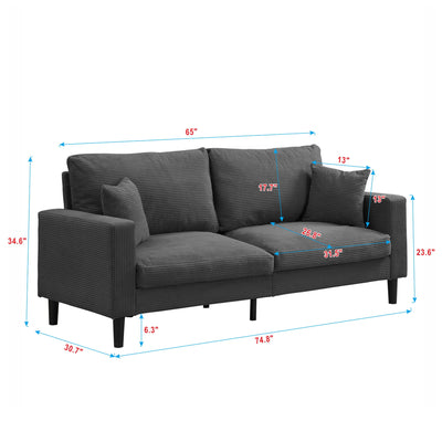 Modern Upholstered 3 Seat Sofa, High Resilience