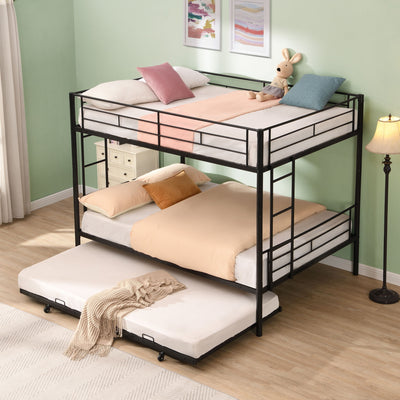 Full Over Full Modern Metal Bunk Bed With Trundle - Black