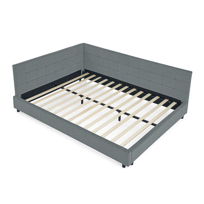 Mid-Century Storage Upholstered Tufted Bed Frame With Backrest And Armrests