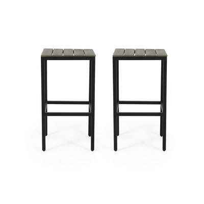Outdoor Bar Stool With Slat Design And Metal Frame (Set of 2)