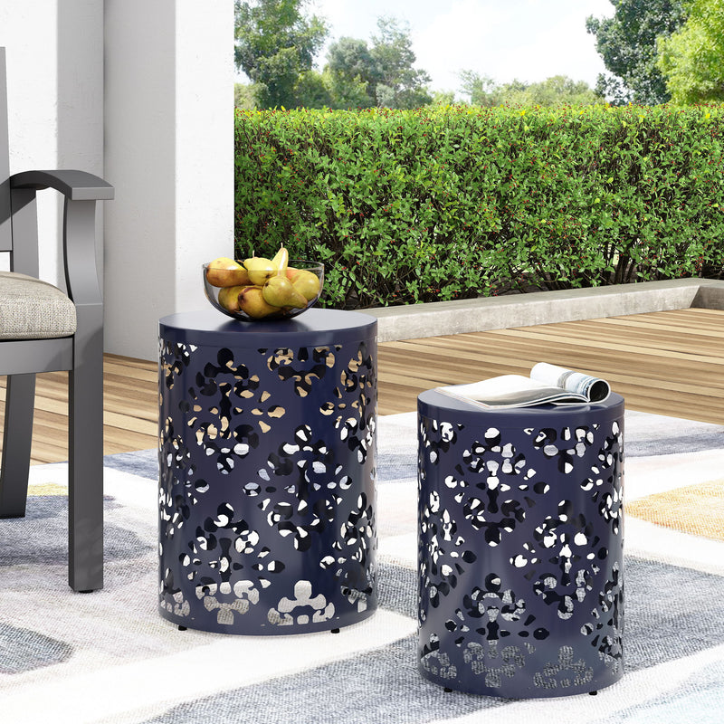 Modern Iron Cut Design End Table (Set of 2) - Navy Blue