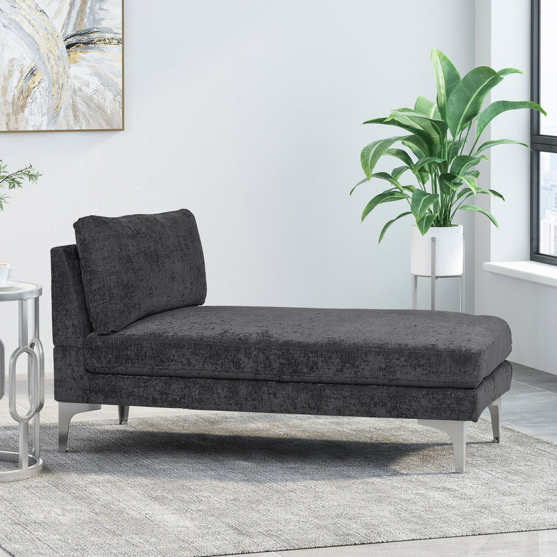 Fabric Upholstered Chaise Lounge With Iron Bracket Legs - Gray