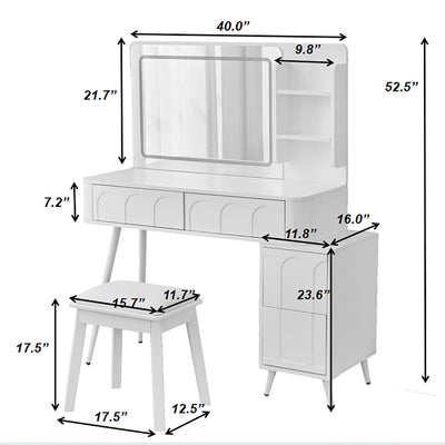 Modern Makeup Vanity Desk With LED Lights & Mirror 4 Drawer Dressing Table Set Space Saving For Bedroom - White