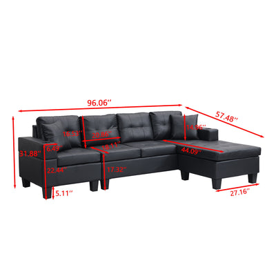 Modern Sectional Sofa Set With L Shape Chaise Lounge, Cup Holder, 4 Seat