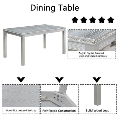 Dining Table Set With Crystal Decoration And Upholstered Chairs