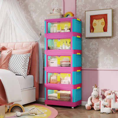 Folding Storage Cabinet With Magnetic Doors And Wheels