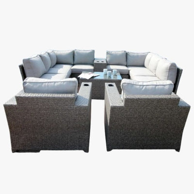 Outdoor Wicker Sectional With Weather Resistant Cushions And Table