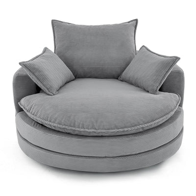 360° Swivel Accent Barrel Chair With Dual Layer Cushion And 3 Removable Pillows