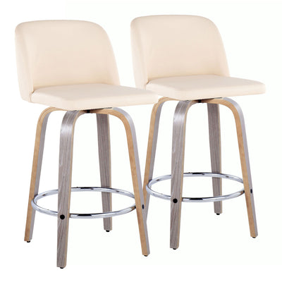Toriano - Contemporary Fixed Height Counter Stool With Swivel & Round Footrest Modern Design (Set of 2)