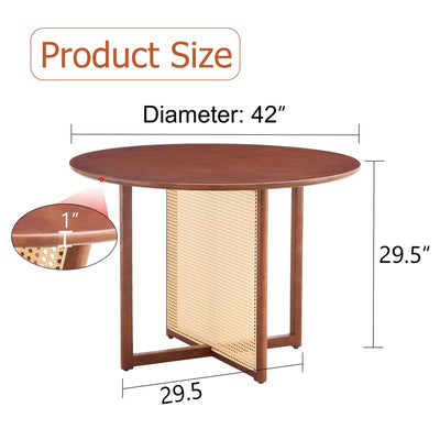 Retro Round Table With Imitation Rattan Rubber Wood - Walnut