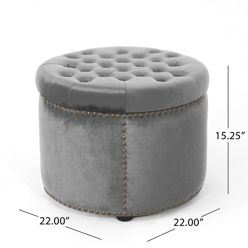 Elegant Round Ottoman Footstool With Studded Rim