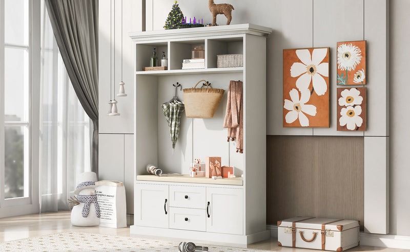 Hall Tree With 3 Hooks, Coat Hanger, Entryway Bench, Storage Bench, 3 In 1 Design