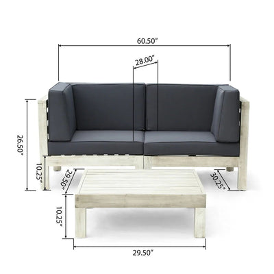 Brava - X Back 2 Seater Sectional Loveseat With Coffee Table
