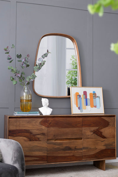 Irrgeular Mirror With Wood Frame, Wall Mirror For Living Room Bathroom Entryway - Brown