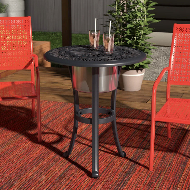 Outdoor Patio Aluminum Round Bistro Table/Side Table With Ice Bucket - Gunmetal