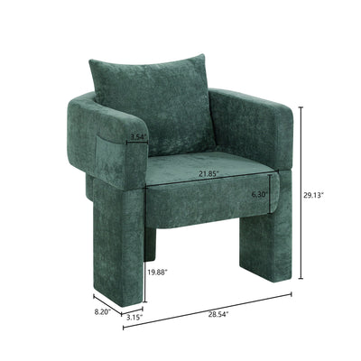 Modern 3 Leg Chenille Accent Chair With Ergonomic Arms & Removable Pillow