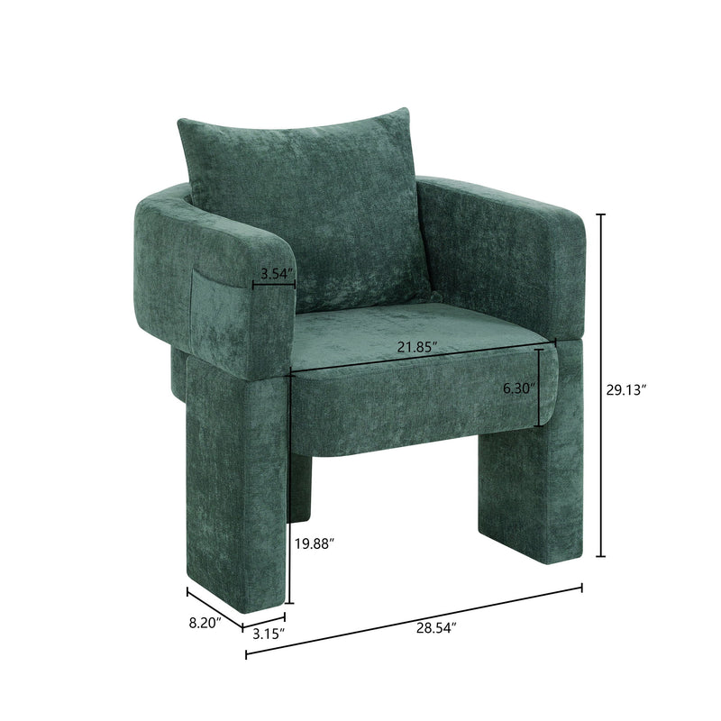 Modern 3 Leg Chenille Accent Chair With Ergonomic Arms & Removable Pillow
