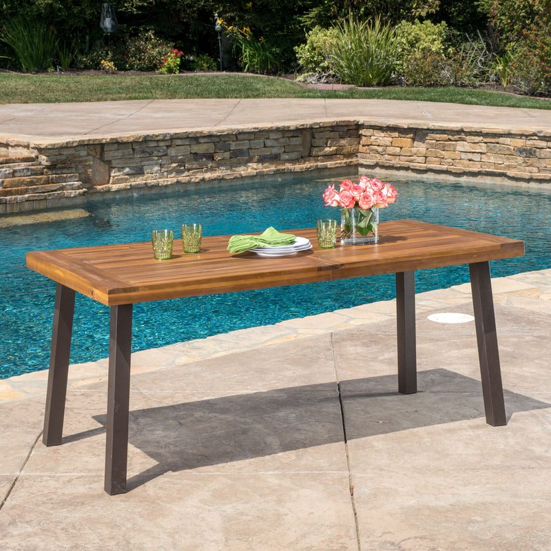 Della - Modern Industrial Dining Table With Acacia Wood Top - Teak