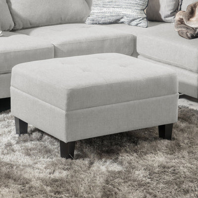 Classic Ottoman With Birch Wood Legs And Fabric Upholstery