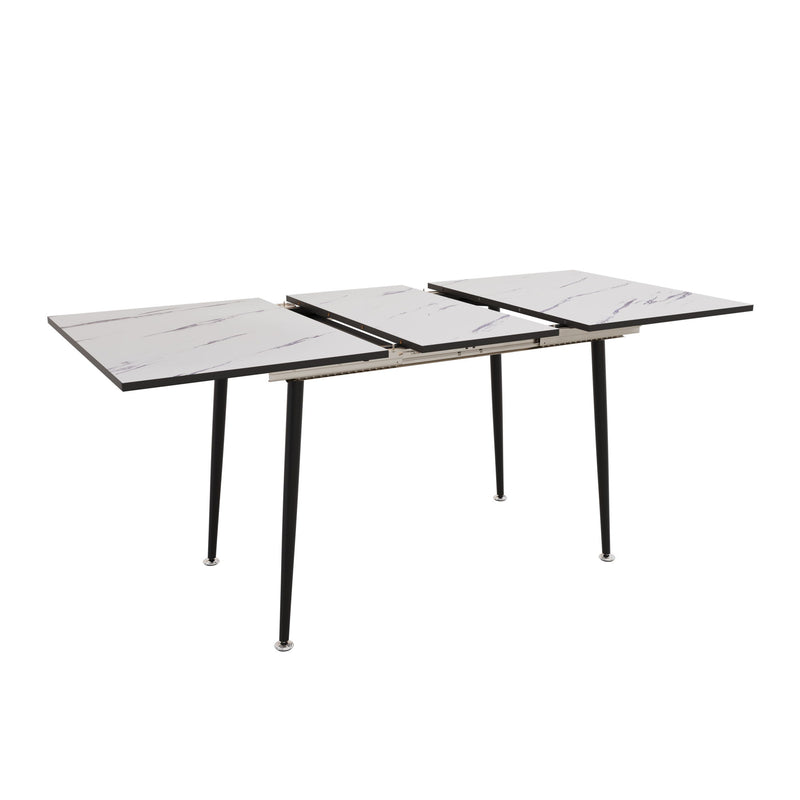 Modern Industrial Expandable Dining Table 47" To With Marble Pattern Top And Metal Legs - White