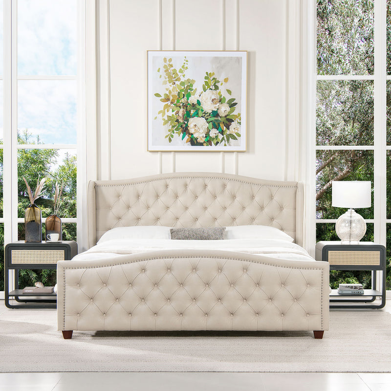 Fontana - Handcrafted Wingback Upholstered Platform Bed Frame