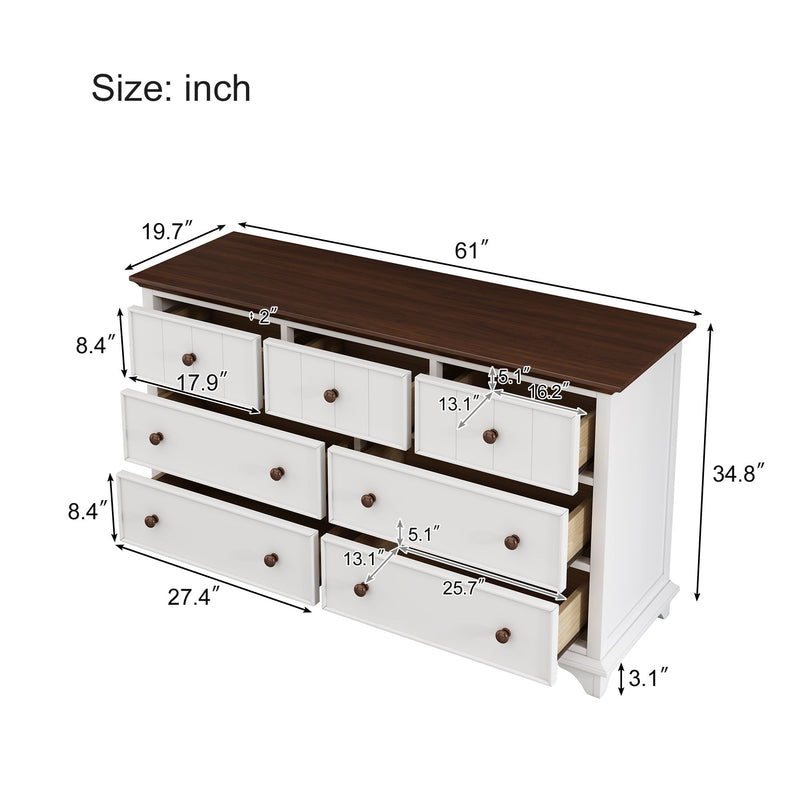 Wooden Captain Seven Drawer Dresser For Bedroom, Living Room, Kids&