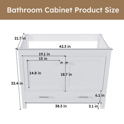 42" Bathroom Vanity Base With Doors And Drawer - White