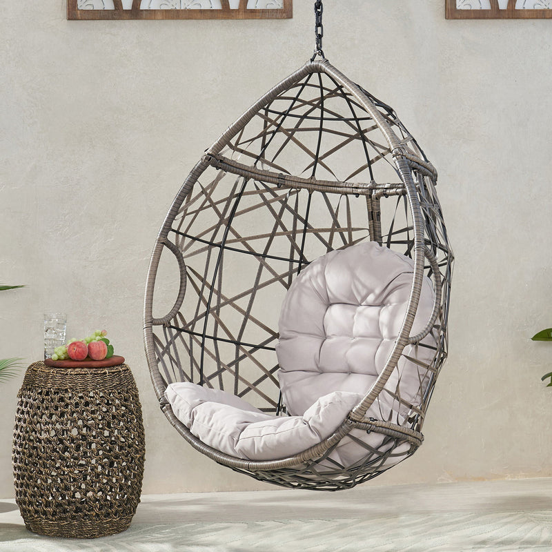 Marlin Hanging Egg Chair Basket With Teardrop Design - Gray