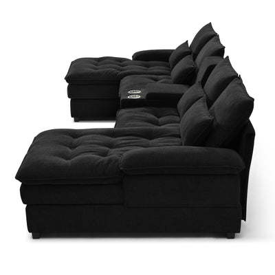 Contemporary U Shaped Sofa With Console And Cupholders