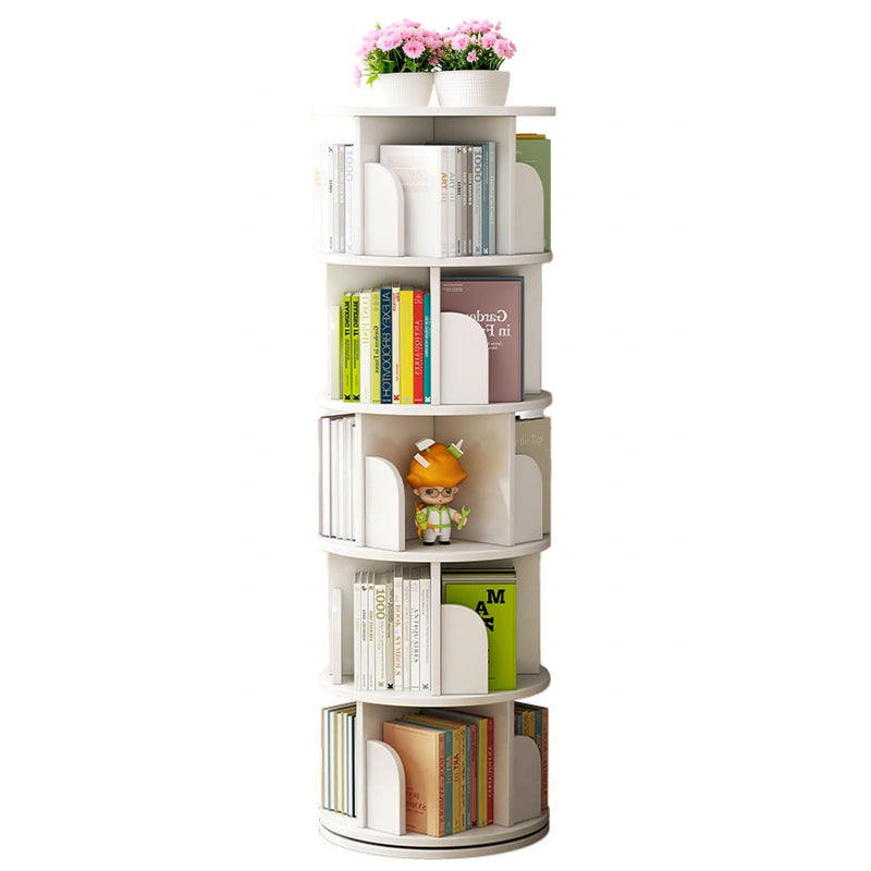 5 Tier Rotating Bookshelf, 360° Spinning Design, Space Saving Storage, For Home And Office - White