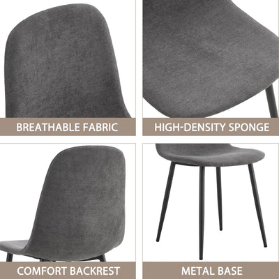 Modern Medieval Style Cushioned Side Chairs Set With Black Metal Legs For Kitchens