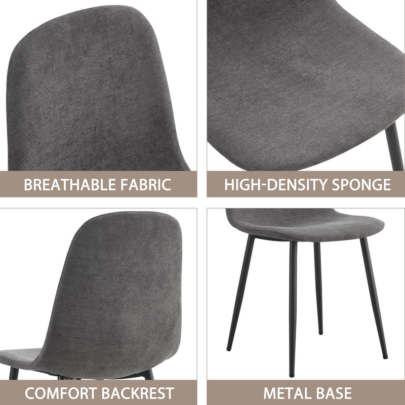Modern Medieval Style Cushioned Side Chairs Set With Black Metal Legs For Kitchens