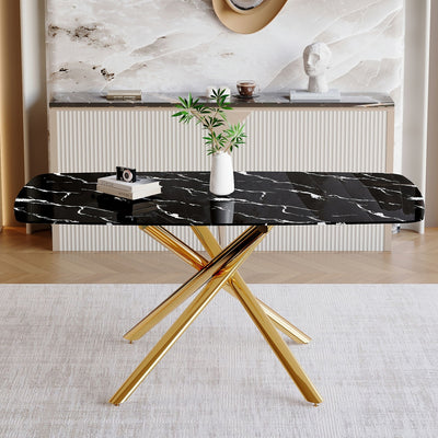 Luxurious Marble Patterned Dining Table With Metal Fork Legs