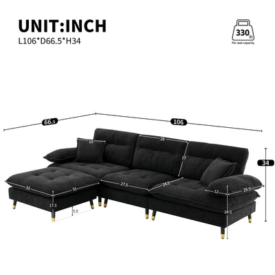 L Shaped Convertible Sectional Sofa 4 Seat Tufted Couch Set With Two Tone Adjust Legs Cloud Movable Ottoman
