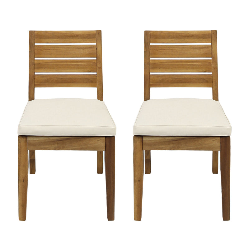 Outdoor Armless Dining Chair With Cushions (Set of 2) - Natural / Beige