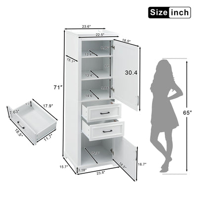 Freestanding Bathroom Vanity Tall With Damping Hinge Doors, Adjustable Shelves - White