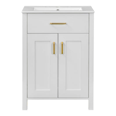 Modern Bathroom Vanity With Ceramic Sink, Soft-Close Doors, Flip Drawer, U-Shaped Shelves, Elegant Storage Solution