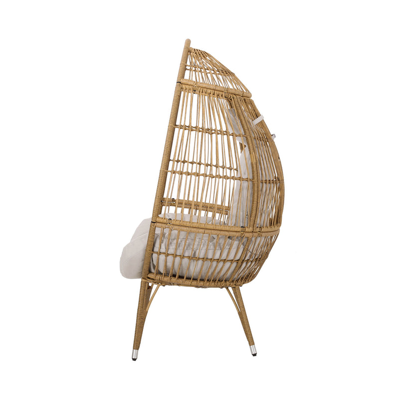 Basket Chair With Teardrop Shape And Water Resistant Cushion - Natural