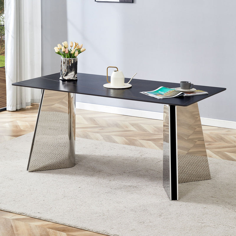 Modern Marble Patterned Dining Table With Stainless Steel Butterfly Legs