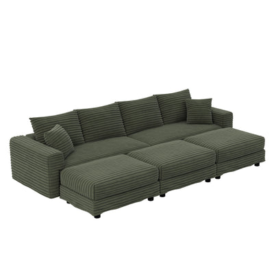 Deep Seat Convertible Sofa With Soft Pillows And Ottomans