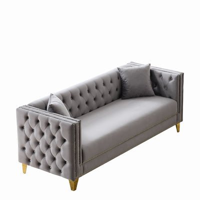 3 Seater Deep Seat Sofa, Sofa With Button Nailhead, Square Arm