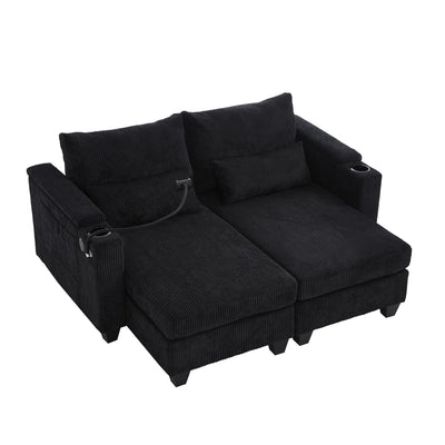 Convertible Chaise Lounge Sofa Chair With USB Ports, Cup Holders, Phone Holder And Storage