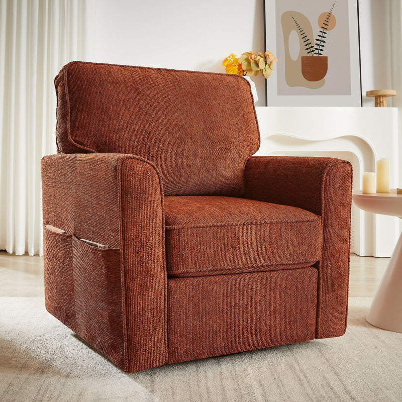 360° Swivel Accent Barrel Armchair With Side Pockets, Compact Design