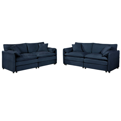 Modern Chenille Oversized Deep Seat Luxury 2 Piece Sofa Set With 4 Pillows