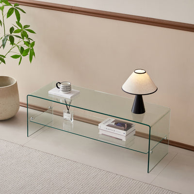 Clear Glass TV Table, Tempered Glass Stand For Living Room Decor - Transparent