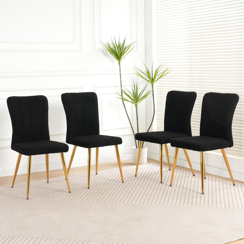 Modern Teddy Wool Dining Chair With Plated Metal Legs Upholstered Fabric Side Chair (Set of 4) - Black