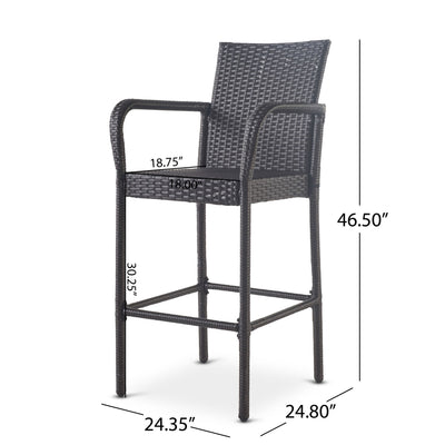 Outdoor Wicker Barstools With Rattan And Iron Frame
