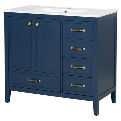 Elegant Vintage Bathroom Vanity With Sink And Soft Closing Door, 4 Drawers Of Different Sizes Frame