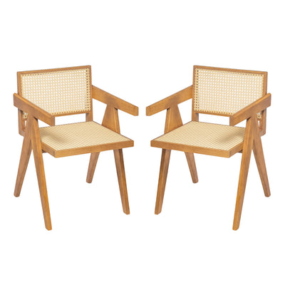 Chandigarh Arm Dining Chair With Natural Cane Design (Set of 2)
