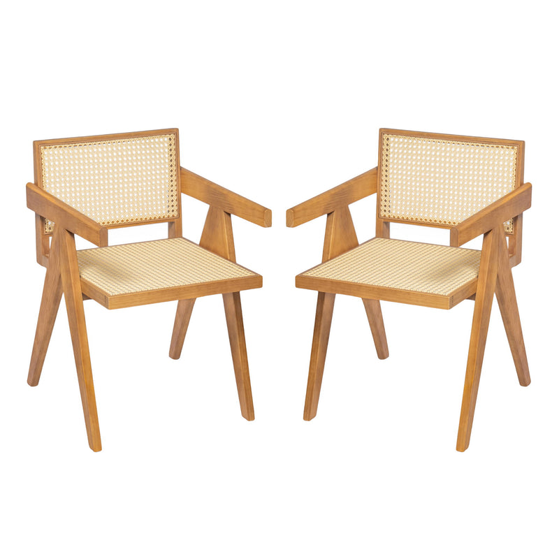 Chandigarh Arm Dining Chair With Natural Cane Design (Set of 2)